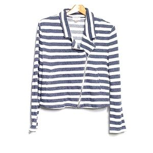 LOFT • Navy Blue Asymmetrical Zip Cotton Jacket